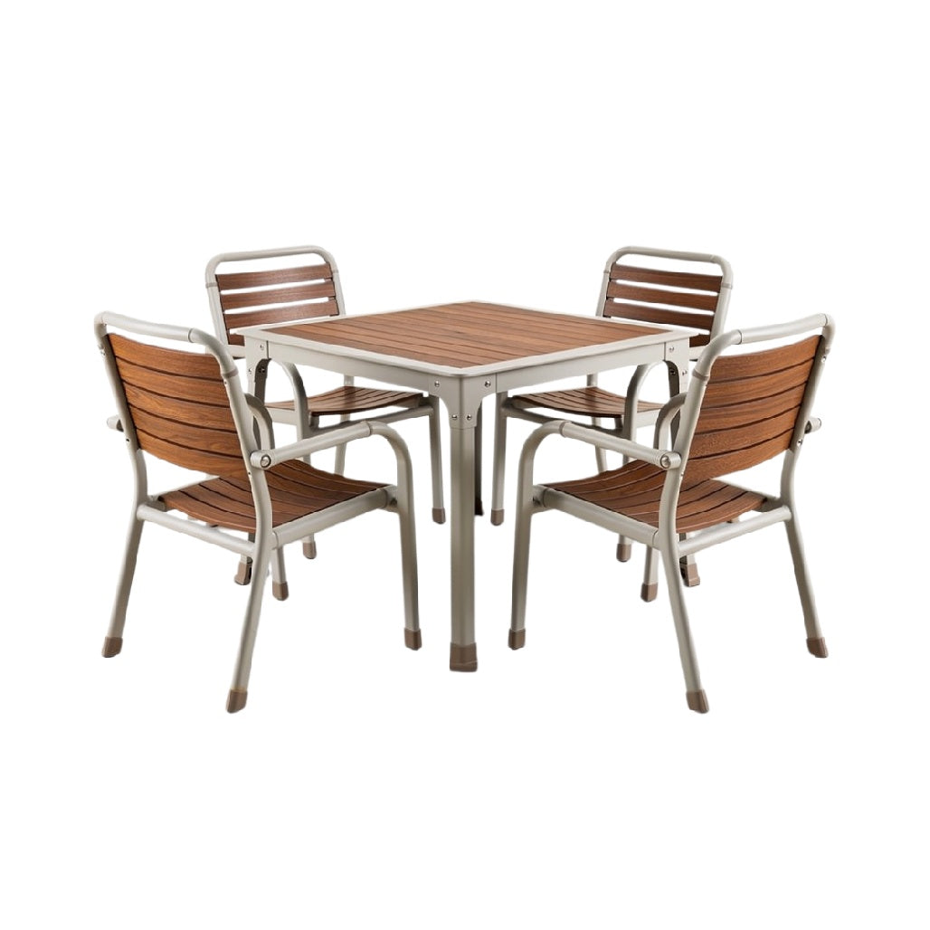 Outdoor Square Table and Chair Set with Wooden Accents