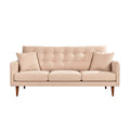 Modern Cream Upholstered Sofa with Cushions and Wooden Legs