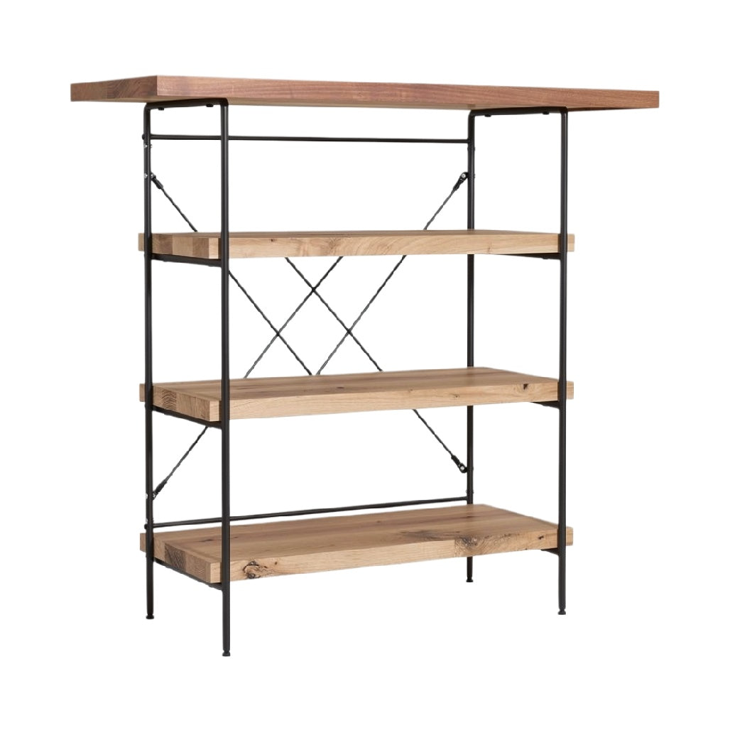 "Modern Industrial-style Wooden Bookshelf with Metal Frame"